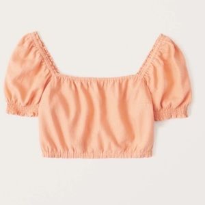 NWT Abercrombie and Fitch Linen-Blend Ruched Crop Top Orange XS